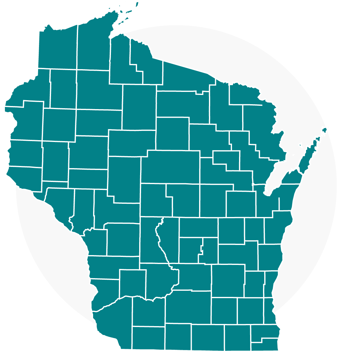 Participant locations on a map of Wisconsin